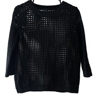 COS Black Open Knit Mesh Sweater Cotton Wool Blend